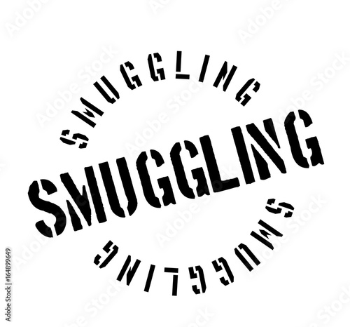 Smuggling rubber stamp. Grunge design with dust scratches. Effects can be easily removed for a clean, crisp look. Color is easily changed.