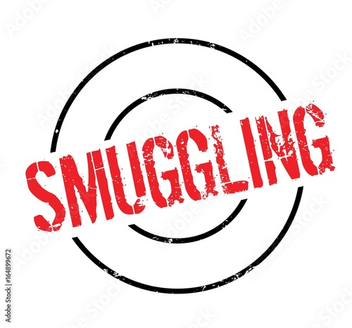 Smuggling rubber stamp. Grunge design with dust scratches. Effects can be easily removed for a clean, crisp look. Color is easily changed.