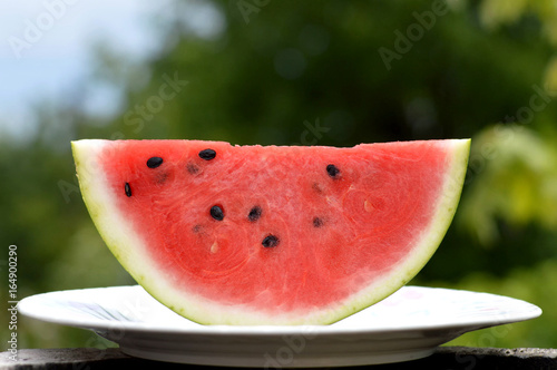 Juicy watermelon slice on the plate