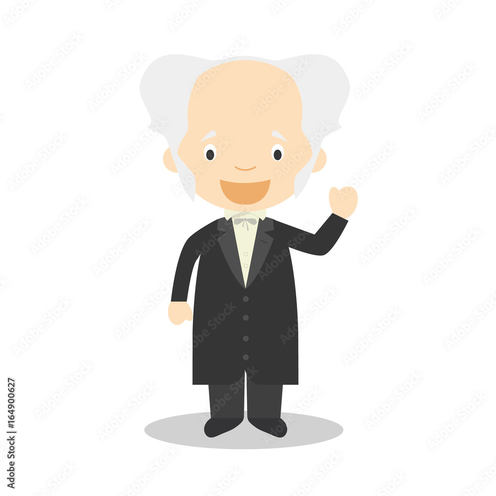 Arthur Schopenhauer cartoon character. Vector Illustration. Kids History Collection.