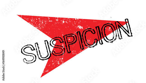 Suspicion rubber stamp. Grunge design with dust scratches. Effects can be easily removed for a clean, crisp look. Color is easily changed.