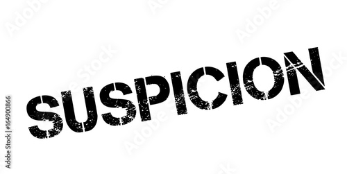 Suspicion rubber stamp. Grunge design with dust scratches. Effects can be easily removed for a clean, crisp look. Color is easily changed.
