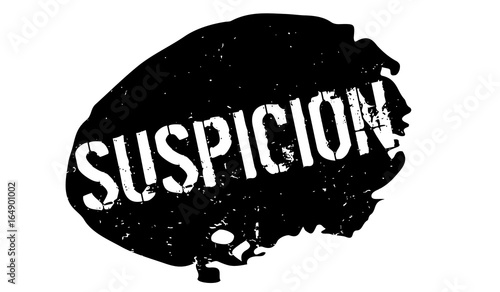 Suspicion rubber stamp. Grunge design with dust scratches. Effects can be easily removed for a clean, crisp look. Color is easily changed.