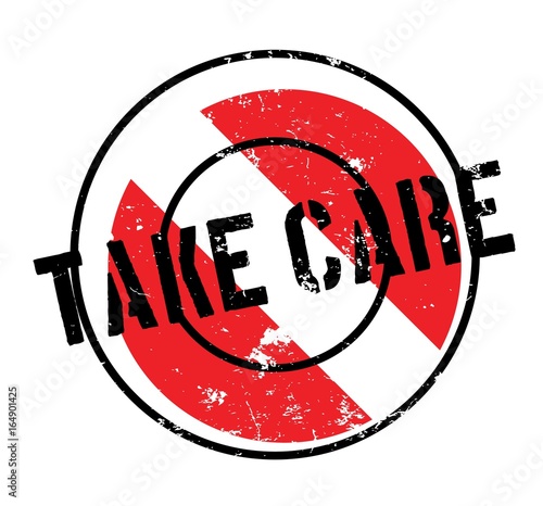 Take Care rubber stamp. Grunge design with dust scratches. Effects can be easily removed for a clean, crisp look. Color is easily changed.