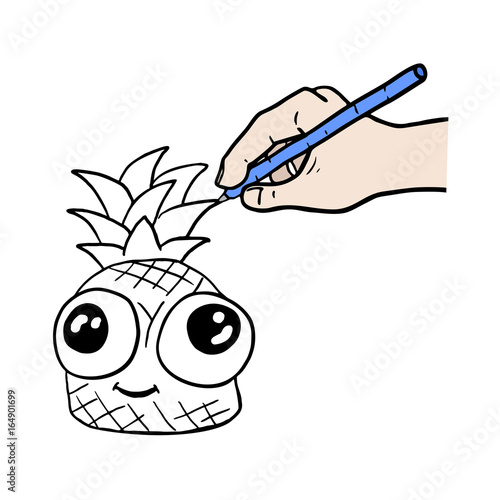 funny pineapple hand drawing