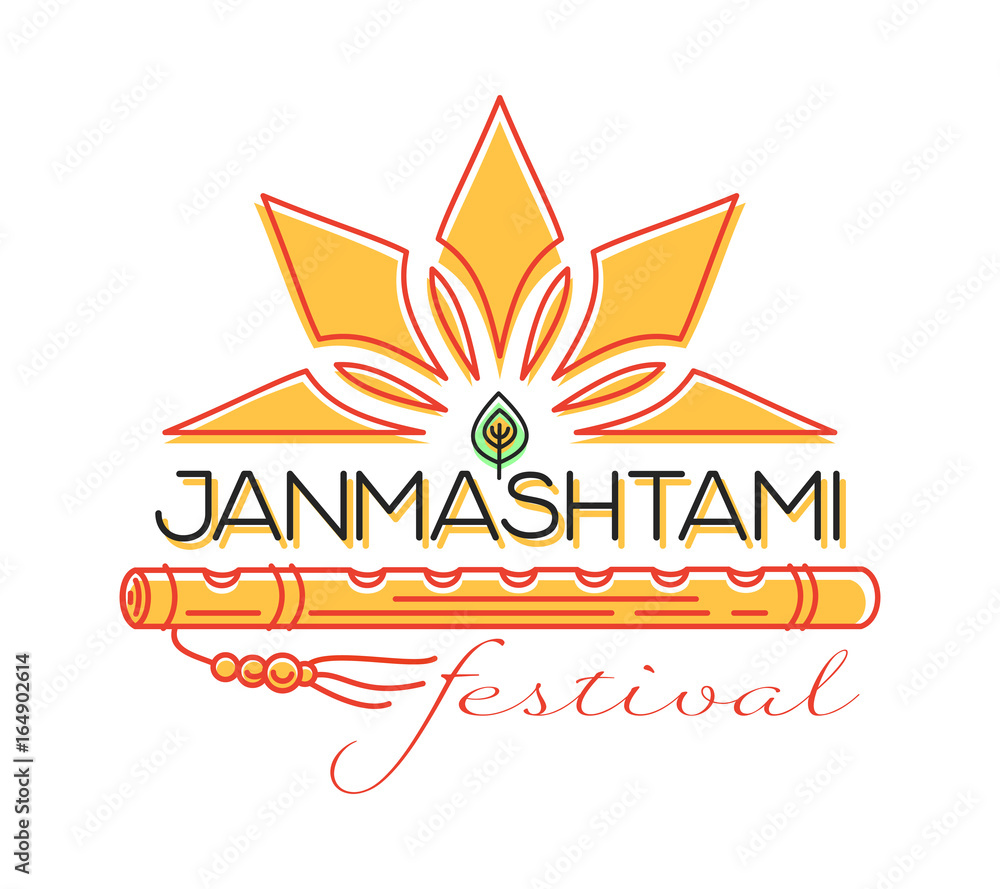 Krishna Janmashtami concept logo design. Annual Hindu festival. Celebration of the birth of Krishna. Vector illustration Krishna Janmashtami concept logo design. Annual Hindu festival. Celebration of the birth of Krishna. Vector illustration