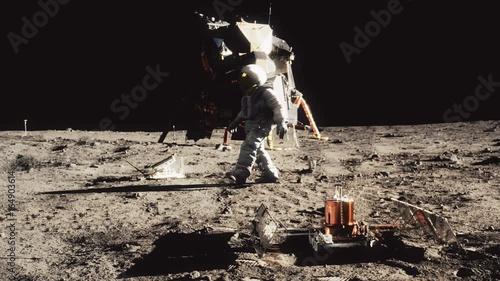 Highly realistic animation of an astronaut walking on the moon.