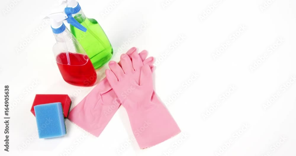 Cleaning sponge, glove and spray bottle Cleaning sponge, glove and spray bottle