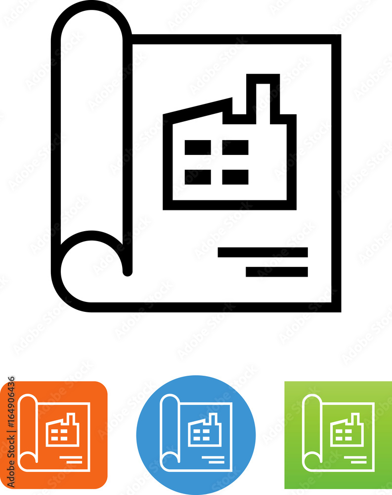 Blueprint With Factory Icon - Illustration Blueprint With Factory Icon - Illustration