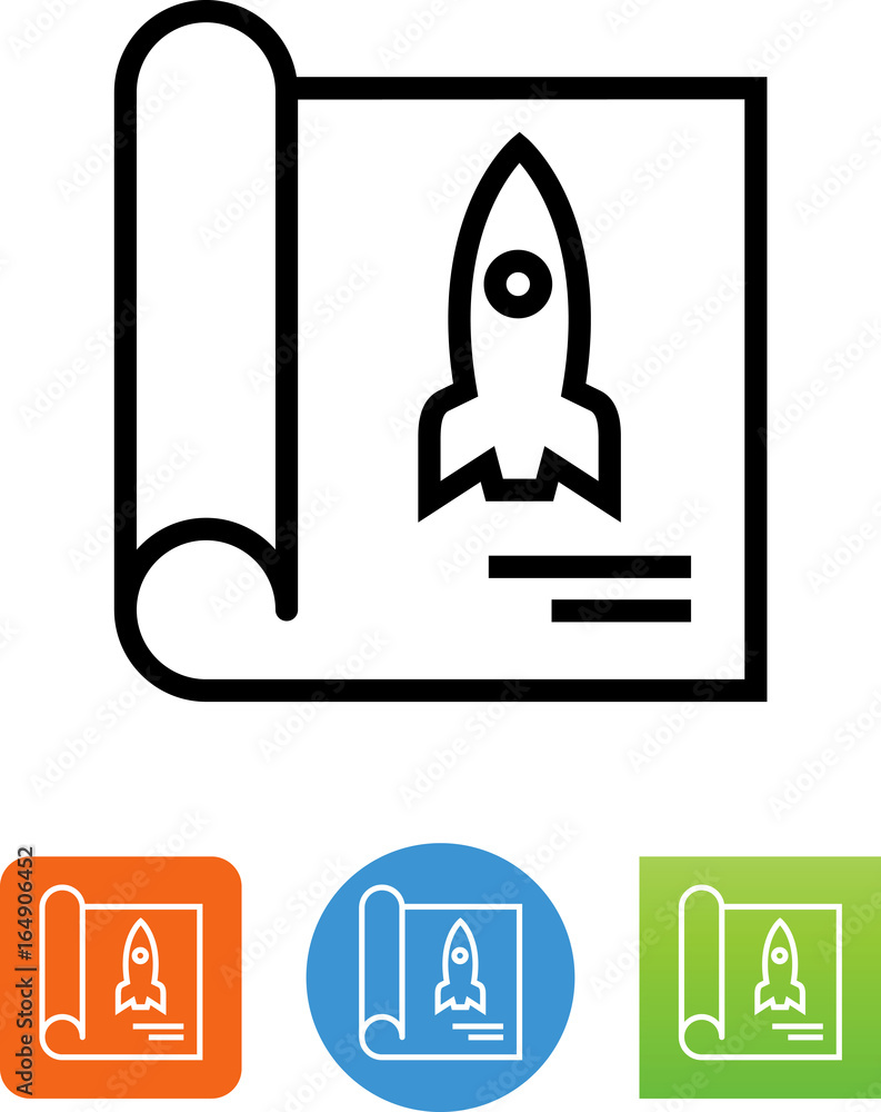 Blueprint With Rocket Icon - Illustration Blueprint With Rocket Icon - Illustration