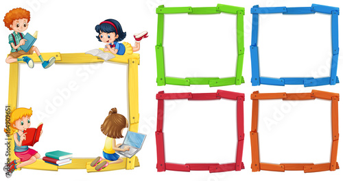 Frame template with happpy children reading books