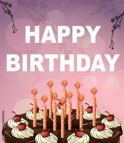 Birthday card template with chocolate cake