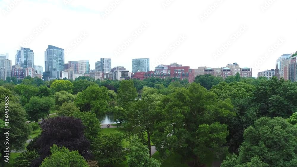 Aerial drone video Boston Common central park 4k