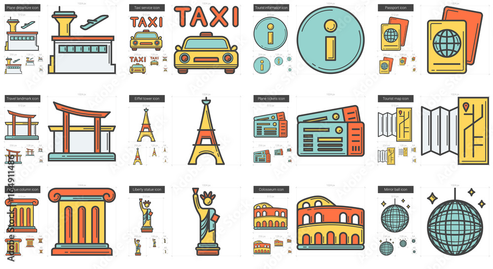 Travel and holiday line icon set.