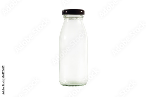 Empty glass bottle with cap isolated on white background