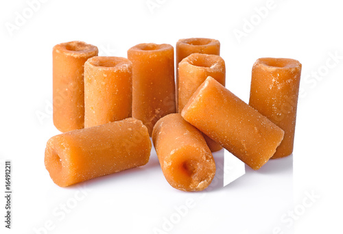 The palm sugar or Jaggery on white background