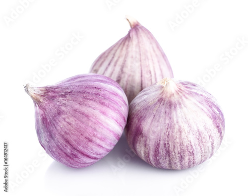 Garlic or Allium ampeloprasum var on white background