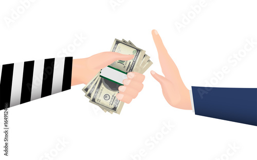 hand rejecting money banknotes from thief hand