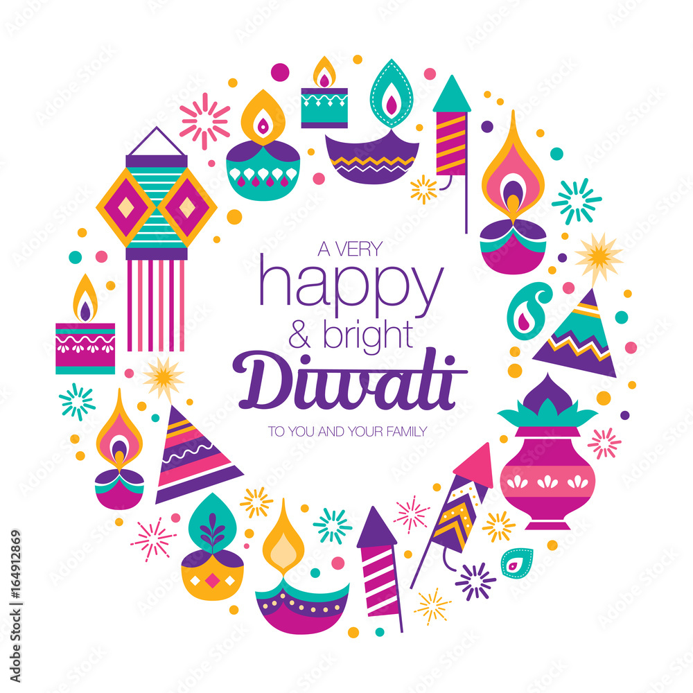 Diwali Hindu festival greeting card with modern elements