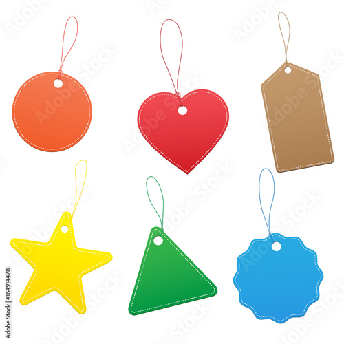set of colorful blank price tag on white background