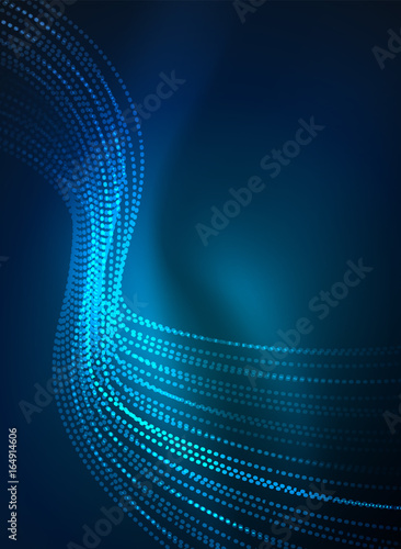 Glowing wave created with particles on dark color background