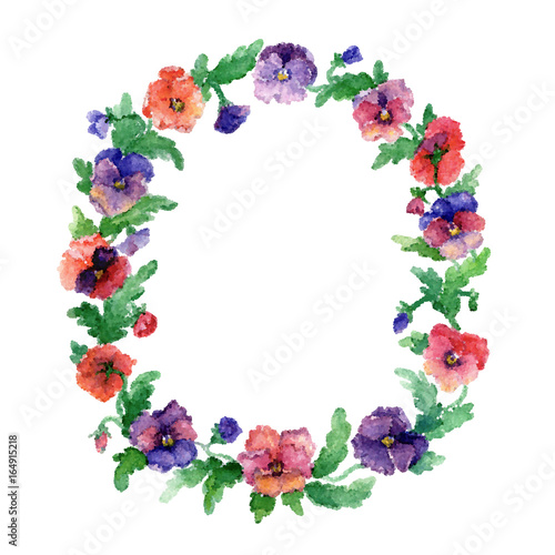  flowers with dots. Abstract background with ethnic motifs, original pattern of flowers. Floral wreath