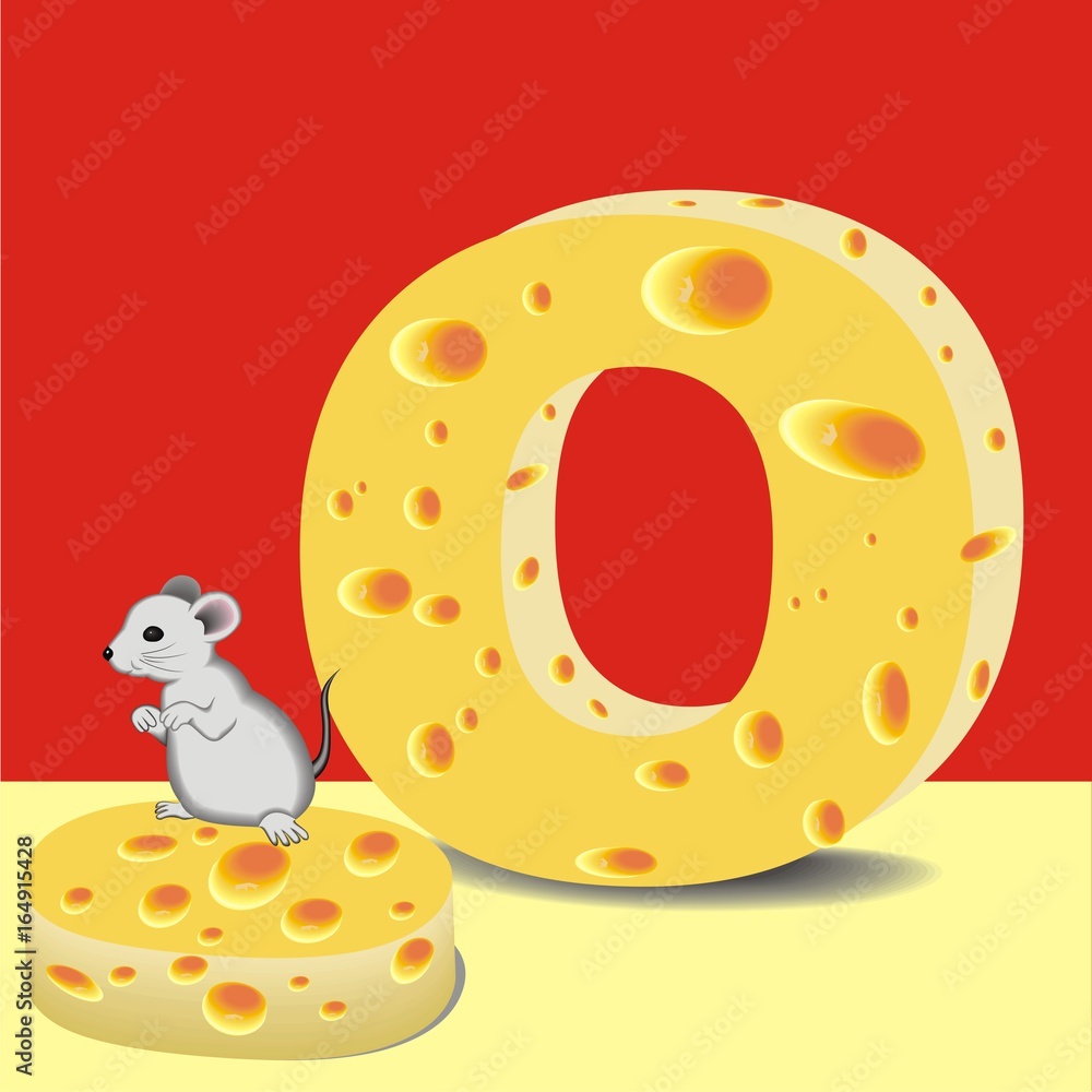 Fototapeta premium letter O of cheese and mouse