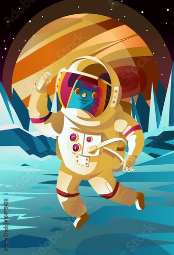 astronaut jumping on europe jupiter satellite surface