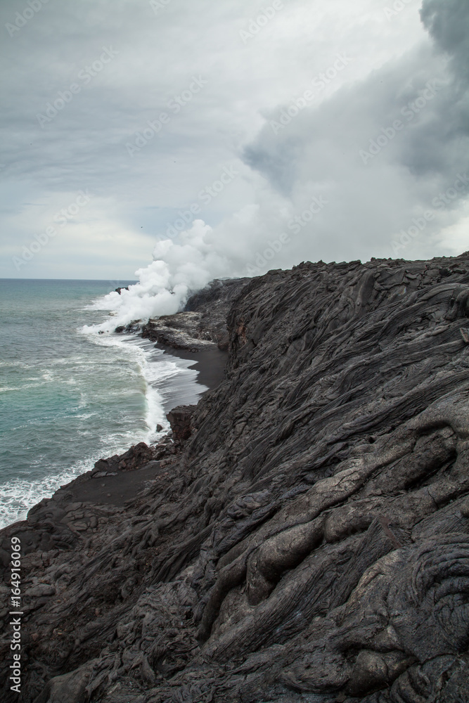 Lava Entering the Ocean off Hawaii Island