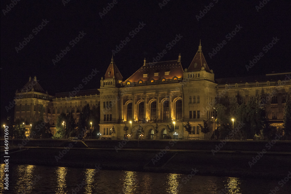 The Technical University (Muszaki Egyetem) in night Budapest Hungary