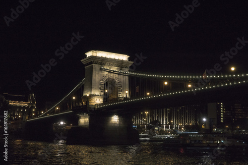 The Chain bridge (Szechenyi lanchid) at night Budapest, one of the most popular panoramic view in the capital of Hungary, Europe