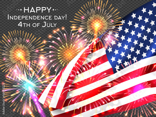 USA Independence day poster with firework and flag
