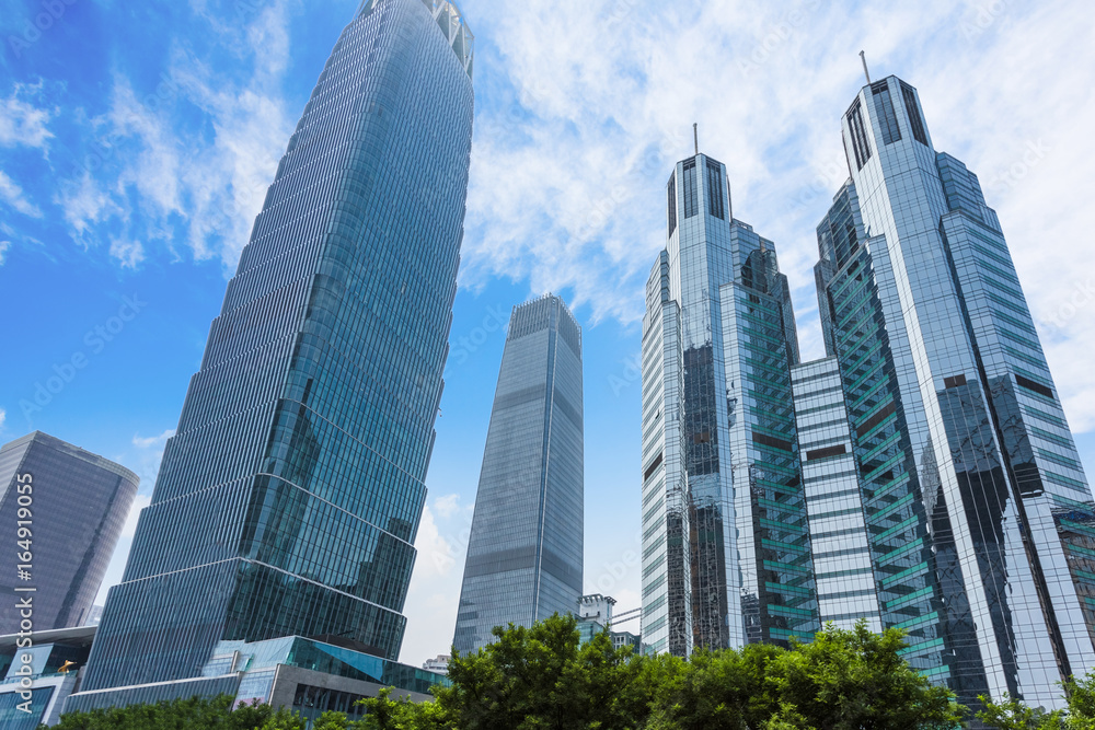 Fototapeta premium Skyscrapers from a low angle view in Shanghai,China.