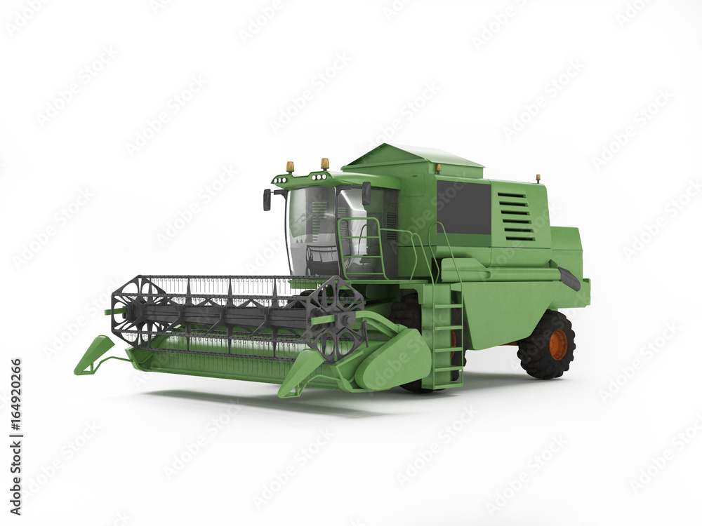 Green combine separately on a white background. 3D rendering Green combine separately on a white background. 3D rendering