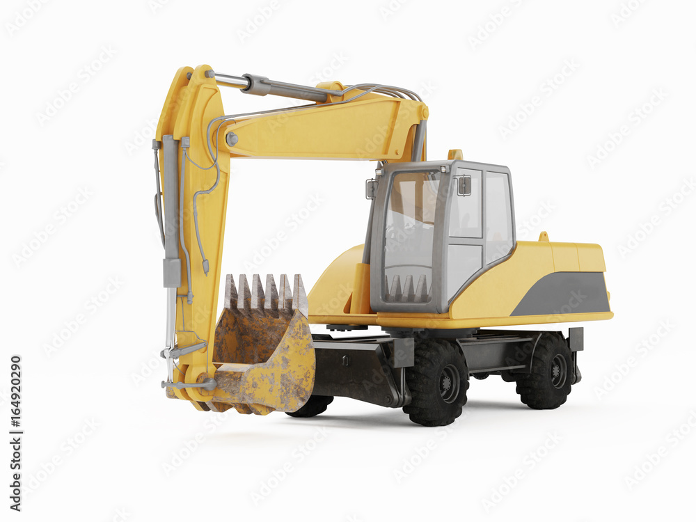 Fototapeta premium Excavator on a white background. 3D rendering 