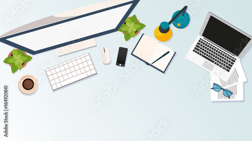 Workplace office, co-working centre, university campus, modern workplace.