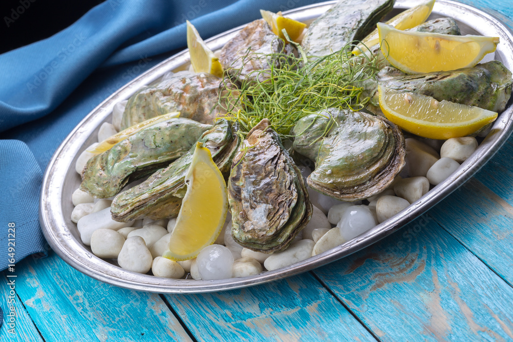 raw oysters with lemon and ice raw oysters with lemon and ice