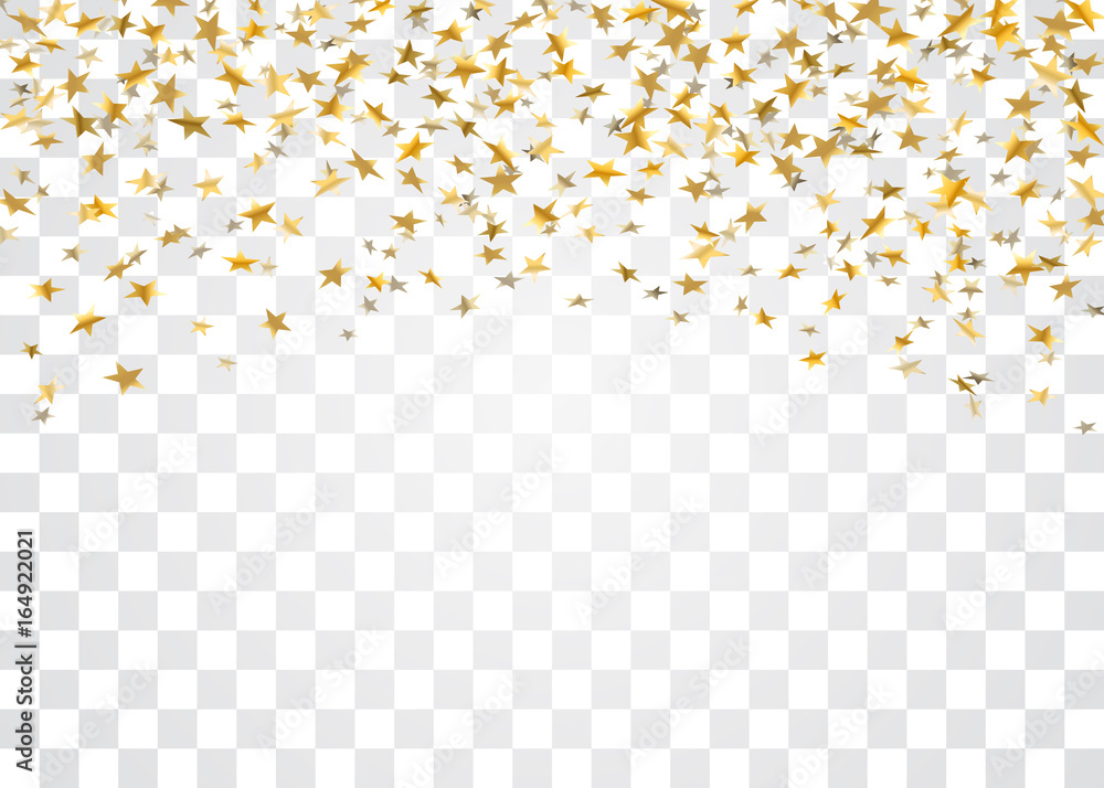 Gold stars falling confetti isolated on white transparent background ...