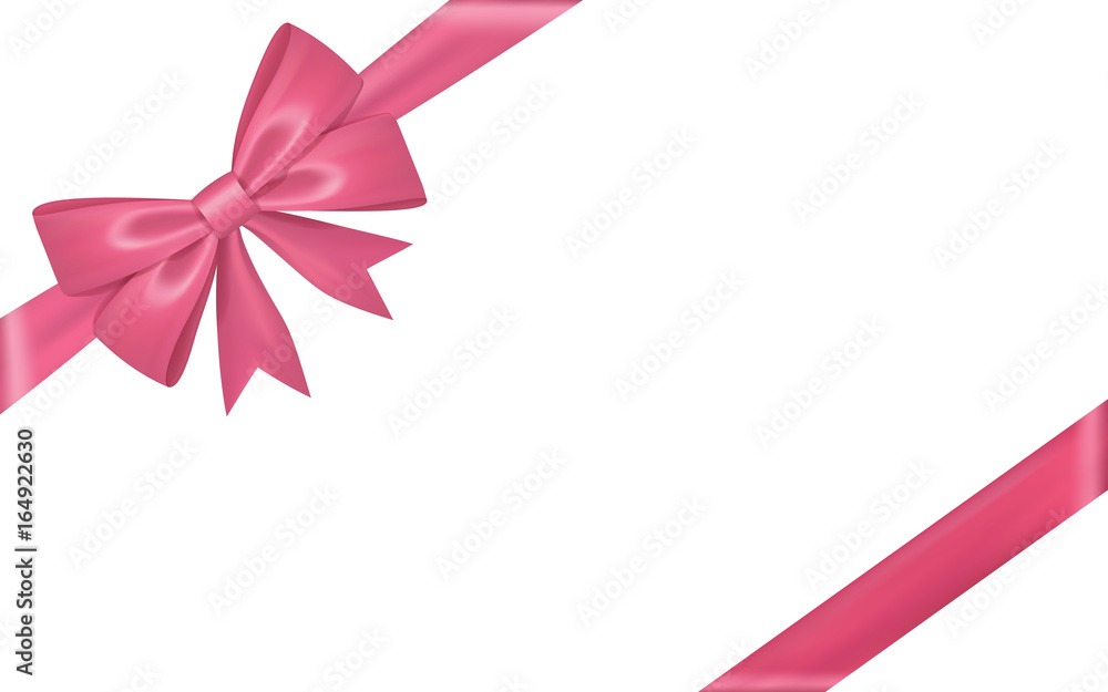 Gift bow ribbon silk. Pink bow tie isolated white background. 3D gift bow tie for Christmas present, holiday decoration, birthday celebration. Decorative satin ribbon element Vector illustration