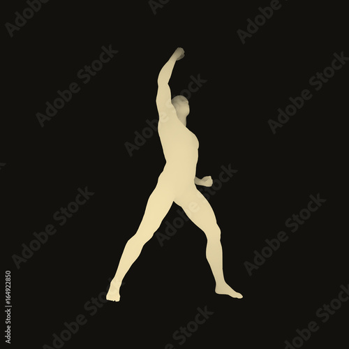 Leadership concept. Human with arm up. Silhouette for sport championship. 3D Model of Man. Vector Illustration.