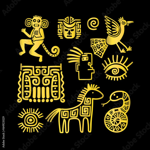 Aztec ancient animal golden symbols