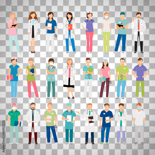 Doctors and nurses on transparent background