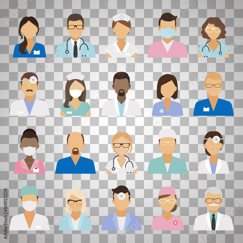 Medical staff avatars on transparent background