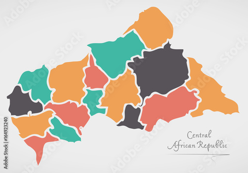 Central African Republic Map with states and modern round shapes