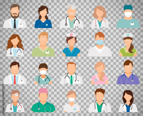 Doctor avatars on transparent background