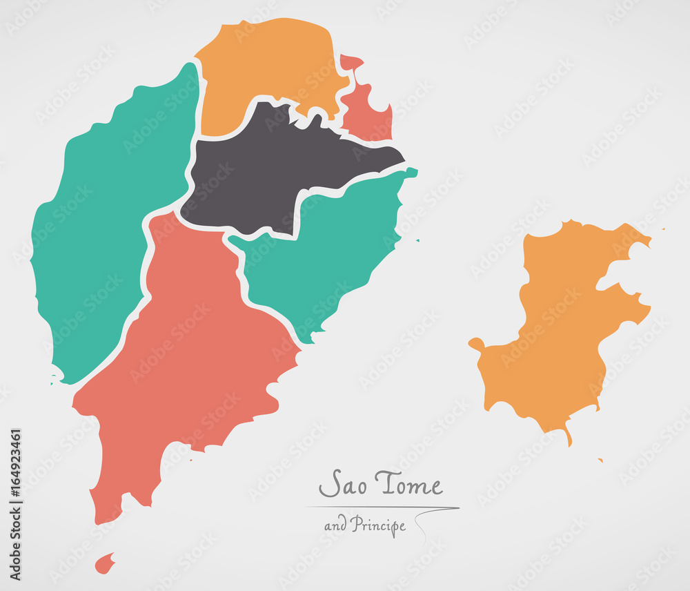 Sao Tome and Principe Map with states and modern round shapes
