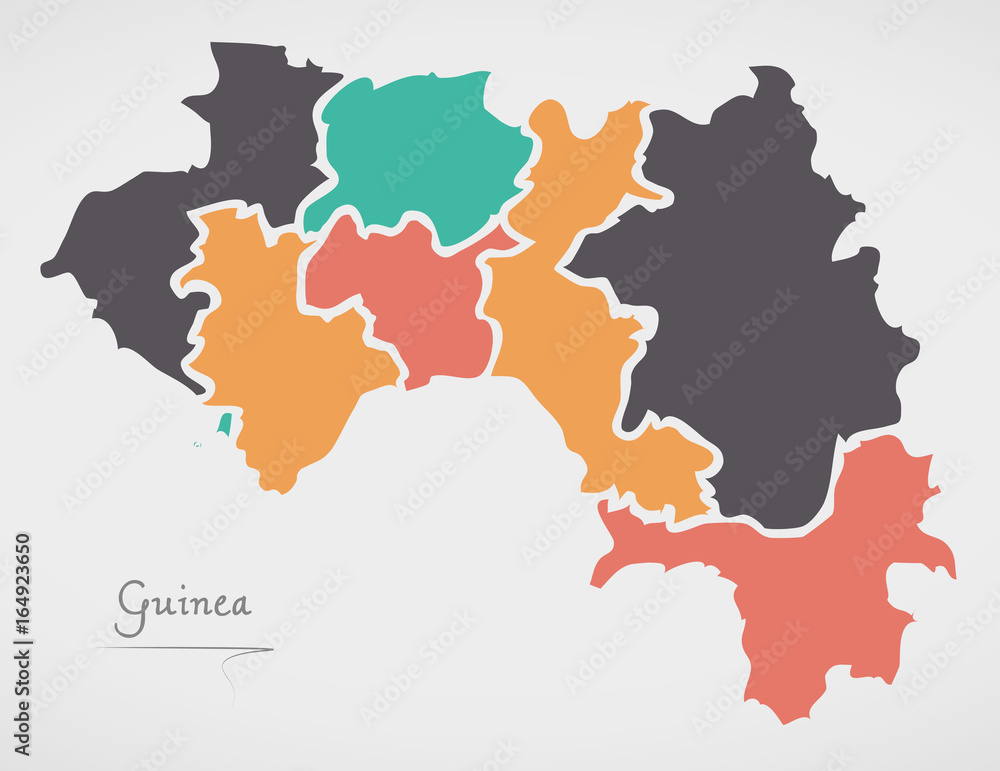 Guinea Map with states and modern round shapes