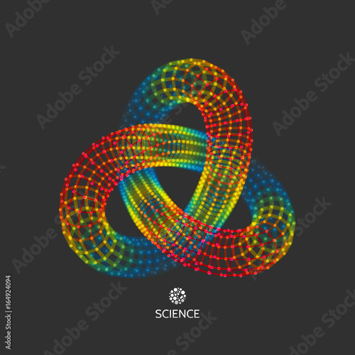 Trefoil knot. Vector illustration consisting of points and lines. 3D grid design. Molecular grid. 3D Technology style.