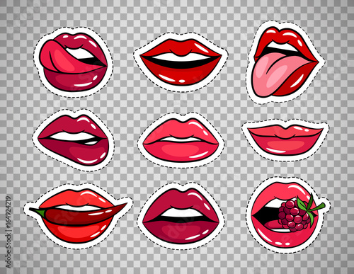 Female lips patches on transparent background