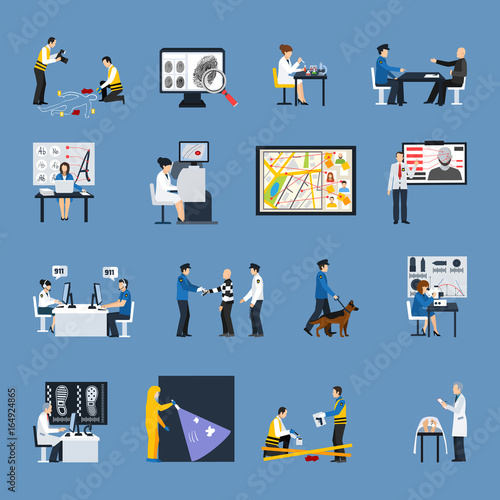 Crime Investigation Flat Icons Set